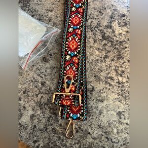Woven boho purse strap. Black, white, red, blue & gold. NWT